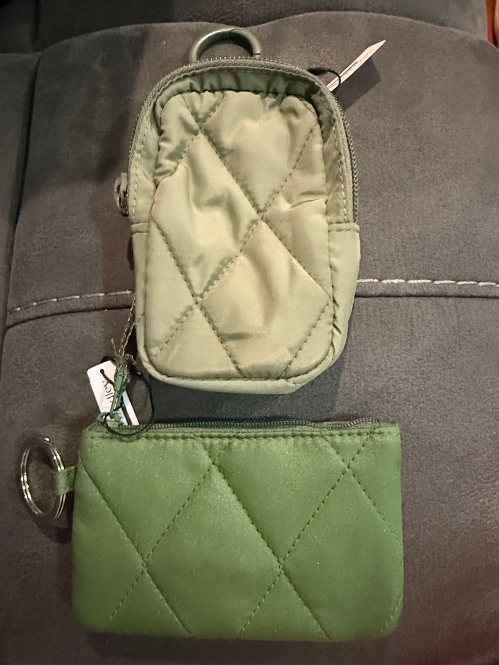 Set/2 Vera Bradley Quilted Olive Green Mini Pouch and ID Set